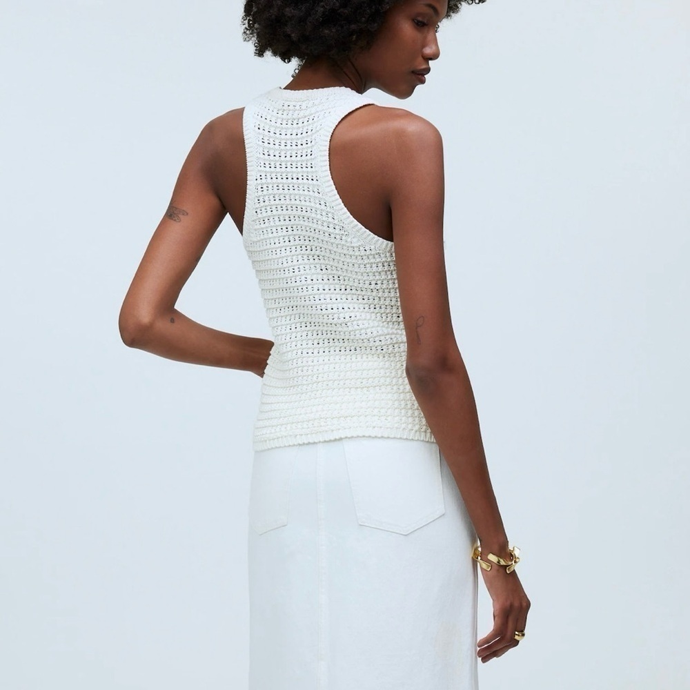 NWT Madewell Cream Crocheted Lightweight Cotton Sweater Tank Medium - Picture 2 of 12